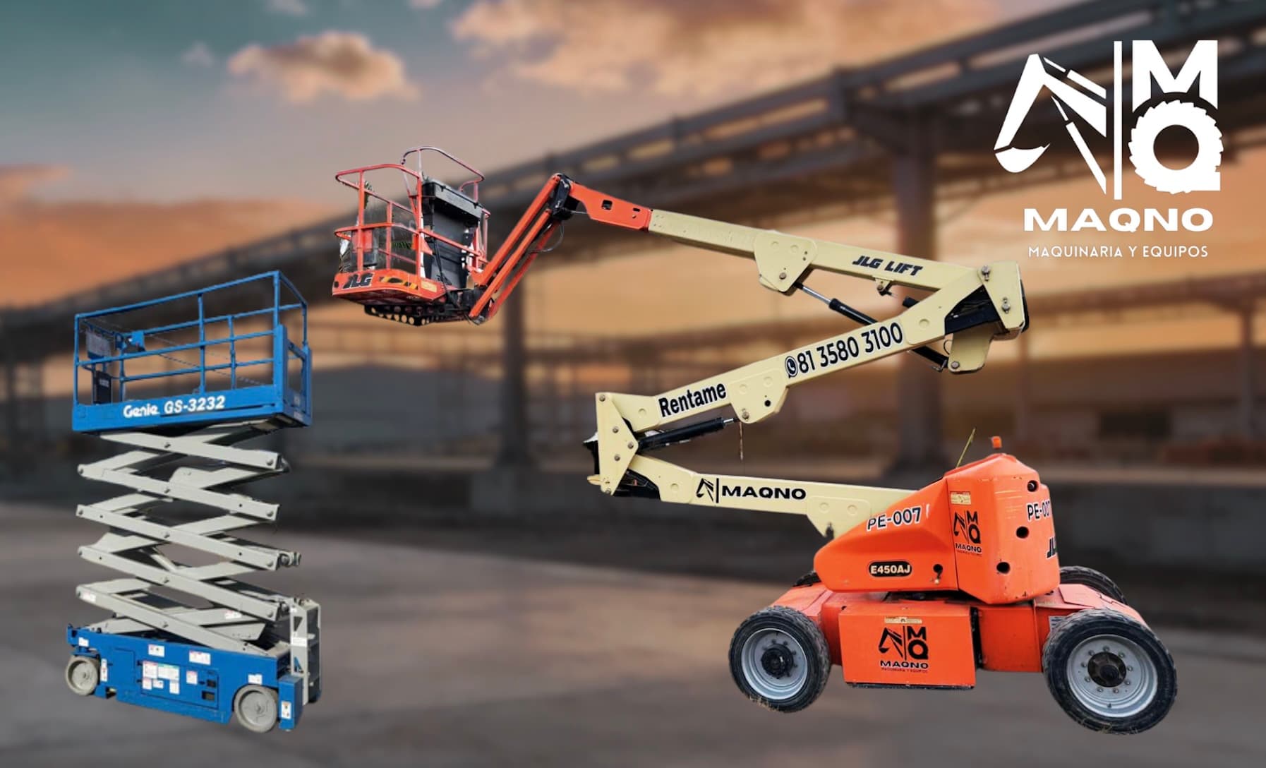 JLG E450AJ y Genie GS-3232 disponibles en MAQNO — flota propia en Monterrey